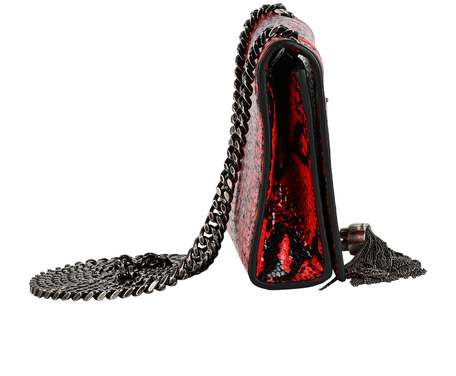 Snakeskin Print Kate Tassel, &pound;595, Handbags, Black/Red, Leather, Side view